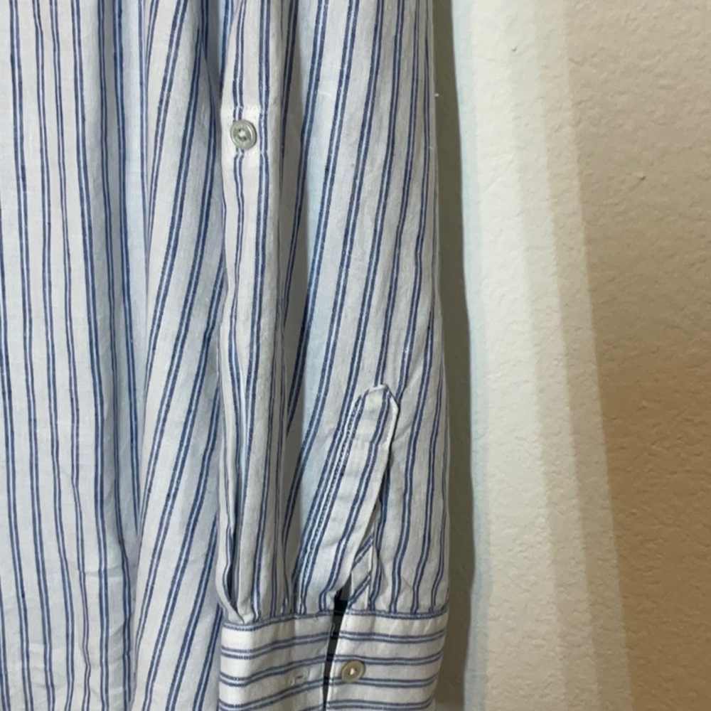 Tommy Bahama Linen Stripe Button Down Shirt XL White Blue - Picture 4 of 11
